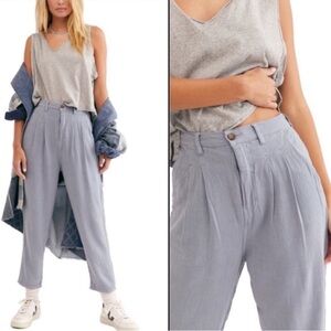 We The Free Gray Linen Blend High Rise Tapered Trousers in Color Wave Size 28